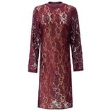 LACY LS LONG DRESS - BORDEAUX LACE