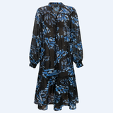 MAG-LS-VNECK-DRESS - BLACK BLUE BUTTERFLY