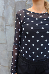 MESH LS TSHIRT - BLACK WHITE BIG DOT