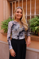 MESH LS TSHIRT - BLACK GREY MARBLE