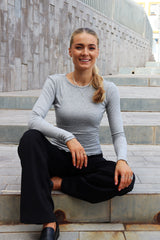 NATALIA LS ROUND NECK BLOUSE - GREY MEL.