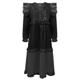 NOR LS FRILL DRESS - BLACK SEQUINS
