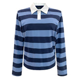 POLO-LS-SHIRT - NAVY BLUE STRIPES
