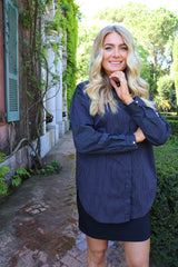 SARA LS SHIRT - BLACK WHITE PINSTRIPE