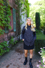 SARA LS SHIRT - BLACK WHITE PINSTRIPE