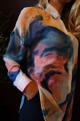 SARAFINA LS SHIRT - BLUE PEACH GOLD MARBLE
