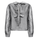 SILVIA LS TIE BLOUSE - SILVER GRAY