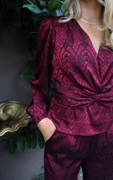 TIKI LS TWIST BLOUSE - BORDEAUX