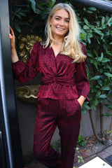 TIKI LS TWIST BLOUSE - BORDEAUX
