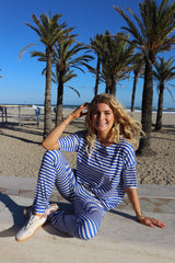 ALMA-PANTS - STRIPE IVORY COBOLT