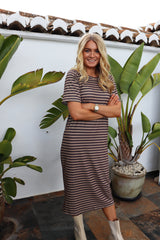 ALMA-TSHIRT-DRESS - BROWN STRIPE