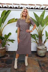 ALMA-TSHIRT-DRESS - BROWN STRIPE