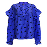 TIA-LS-FRILL BLOUSE - COBOLT BLUE BLACK HEART