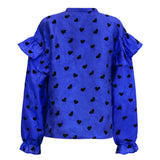 TIA-LS-FRILL BLOUSE - COBOLT BLUE BLACK HEART