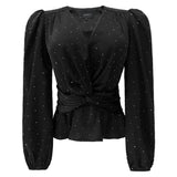 TIKI LS TWIST BLOUSE - BLACK DIAMOND