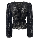 TIKI LS TWIST BLOUSE - BLACK LACE