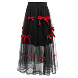 TULLE BOW SKIRT - BLACK RED BOW