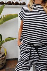 ALMA PANTS - BLACK CREME STRIPE