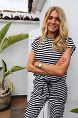 ALMA-U-TSHIRT - BLACK CREME STRIPE