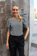 WIN PUFF TSHIRT - BLACK CREME SMALL STRIPE