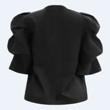 WINNIE V BUTTON BLOUSE - BLACK