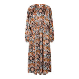 GRAFFI-DRESS - BLUE BROWN FLOWERS