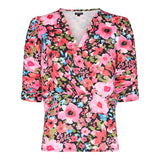 LOTUS-LS-WRAP-BLOUSE - BLACK PINK FLOWER