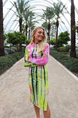 NINJA LS DRESS - PINK YELLOW TYE DIE