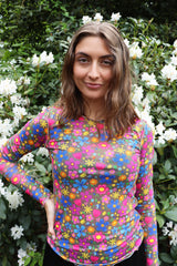 MESH TOP - FUNNY FLOWERS BROWN