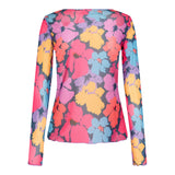 MESH TOP - PAINTED FLOWERS NAVY