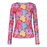 MESH TOP - PAINTED FLOWERS NAVY