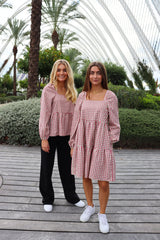 CECILIA-DRESS - ARMY RASBERRY CHECK