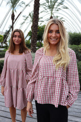 CECILIA-DRESS - ARMY RASBERRY CHECK