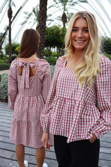 CECILIA-DRESS - ARMY RASBERRY CHECK