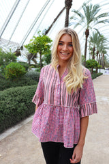 ELLIE-BLOUSE - BROWN PINK MIX