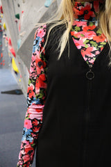 LOTUS-LS-HIGHNECK-BLOUSE - BLACK PINK FLOWER