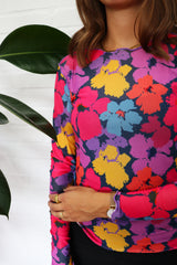 MESH TOP - PAINTED FLOWERS NAVY