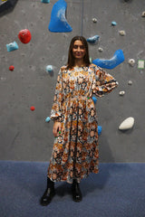 GRAFFI-DRESS - BLUE BROWN FLOWERS