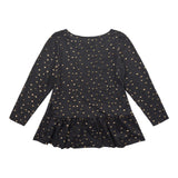 ALMA-LS-FRILL-TSHIRT (KIDS) - BLACK GOLD DOT