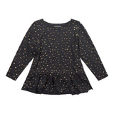 ALMA-LS-FRILL-TSHIRT (KIDS) - BLACK GOLD DOT