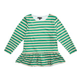 ALMA-LS-FRILL-TSHIRT (KIDS) - DARK SAND GREEN STRIPE