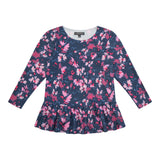 ALMA-LS-FRILL-TSHIRT (KIDS) - NAVY PINK FLOWER