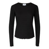 NATALIA LS ROUND NECK BLOUSE - BLACK