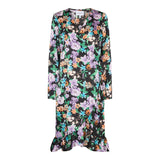 SOL LS WRAP DRESS - BLACK LAVENDER FLOWER