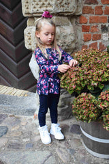ALMA-LS-FRILL-TSHIRT (KIDS) - NAVY PINK FLOWER