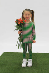 ALMA-LS-FRILL-TSHIRT (KIDS) - DARK SAND GREEN STRIPE