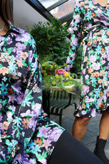 SOL LS WRAP DRESS - BLACK LAVENDER FLOWER