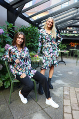 SOL LS WRAP DRESS - BLACK LAVENDER FLOWER