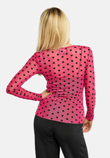 MESH LS TSHIRT, FLOCK - DARK PINK HEART