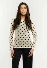 MESH LS TSHIRT, FLOCK - IVORY BIG DOT